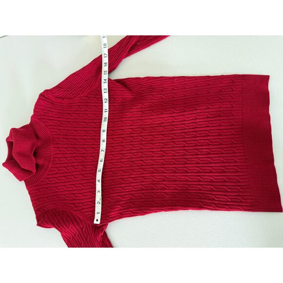 Talbots Pima Cotton Cable Knit Ribbed Red Turtleneck Sweater XS Holiday XS - Picture 4 of 5